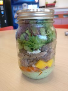 Mason Jar Steak Salad with Zesty Avocado with Cilantro dressing 